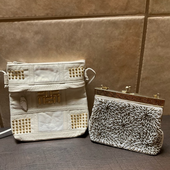 Lot of 2 purses BUNDLE Elegant White and Gold Women's Bag Set Vintage beaded - Picture 12 of 12